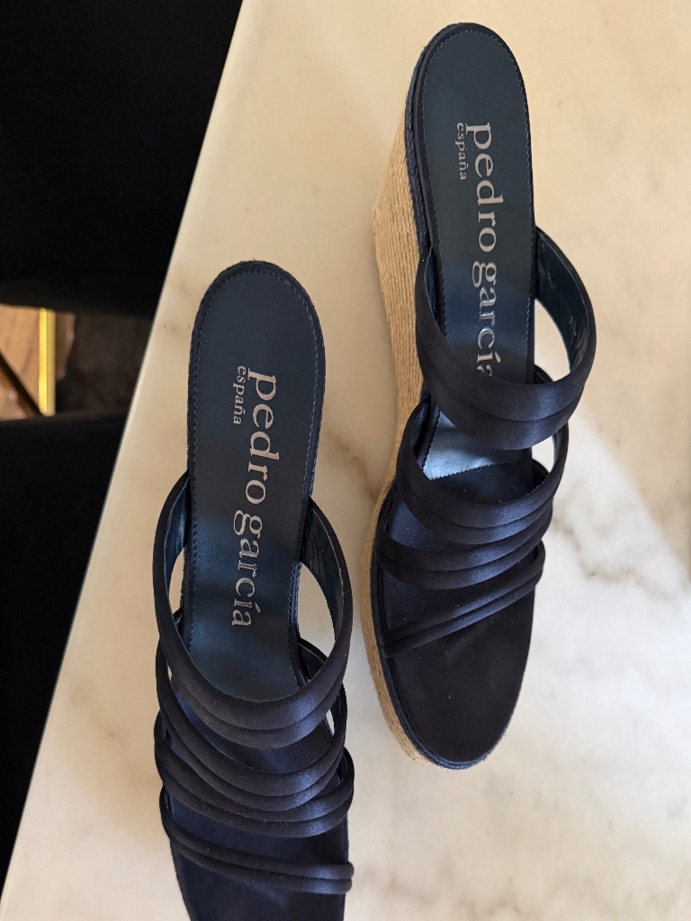 Pedro Garcia navy silk platform wedge